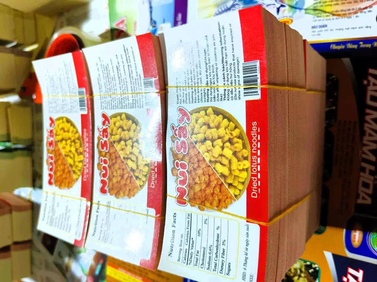 In Tem Nhãn Nui Sấy Giòn Giá Rẻ Mẫu 1 | Decal Dán Hộp Snack 20 In Tem Nhãn Nui Sấy Giòn Giá Rẻ