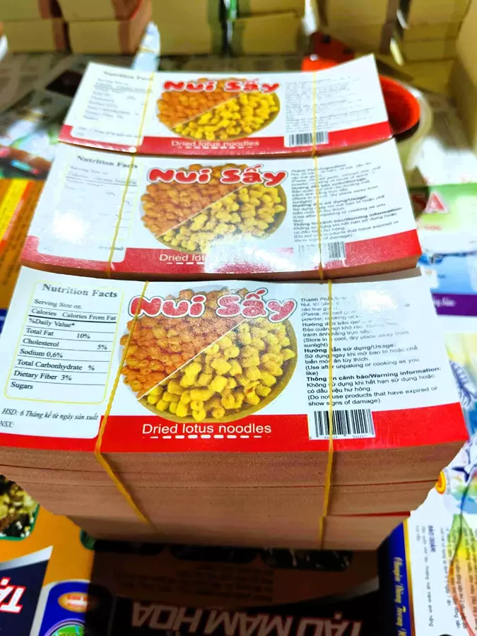 In Tem Nhãn Nui Sấy Giòn Giá Rẻ Mẫu 1 | Decal Dán Hộp Snack 17 In Tem Nhãn Nui Sấy Giòn Giá Rẻ