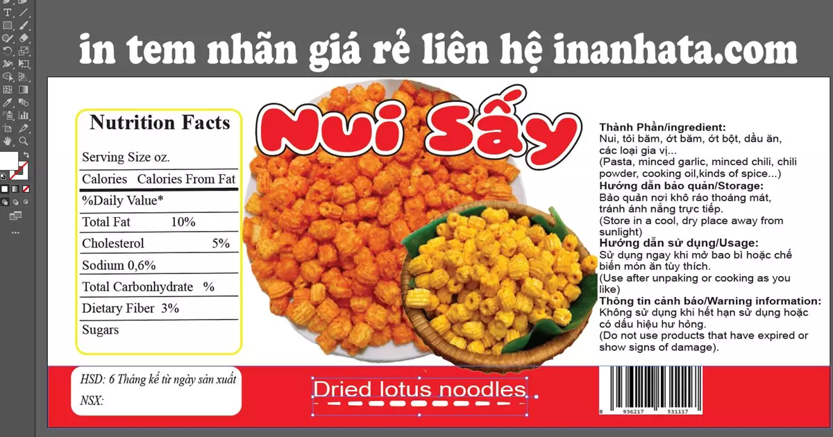 In Tem Nhãn Nui Sấy Giòn Giá Rẻ Mẫu 1 | Decal Dán Hộp Snack 18 In Tem Nhãn Nui Sấy Giòn Giá Rẻ